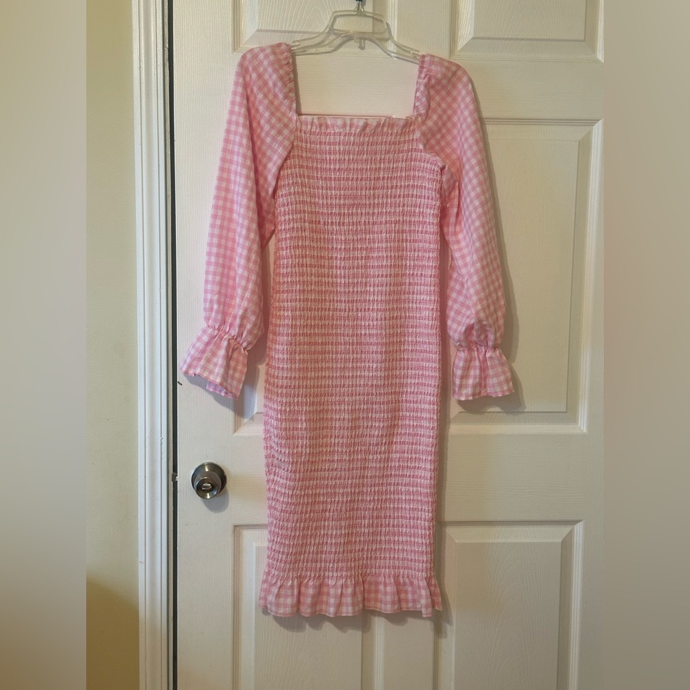 Women Pink Gingham Smocked Dress